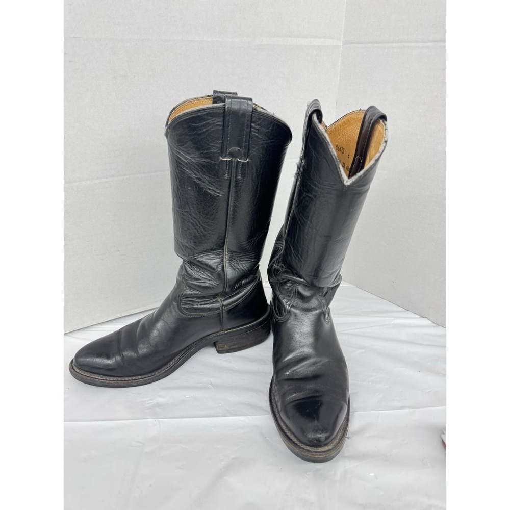Nocona Men's Black Roper Leather Western Cowboy‎ Boots Sz 6B Vintage
